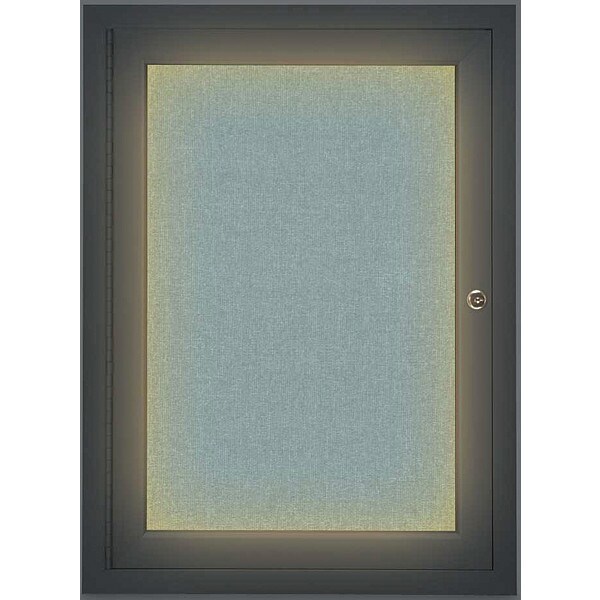 Corkboard, Lghtd, Fbrc, Blk/Cld, 1 Dr, 18x24"