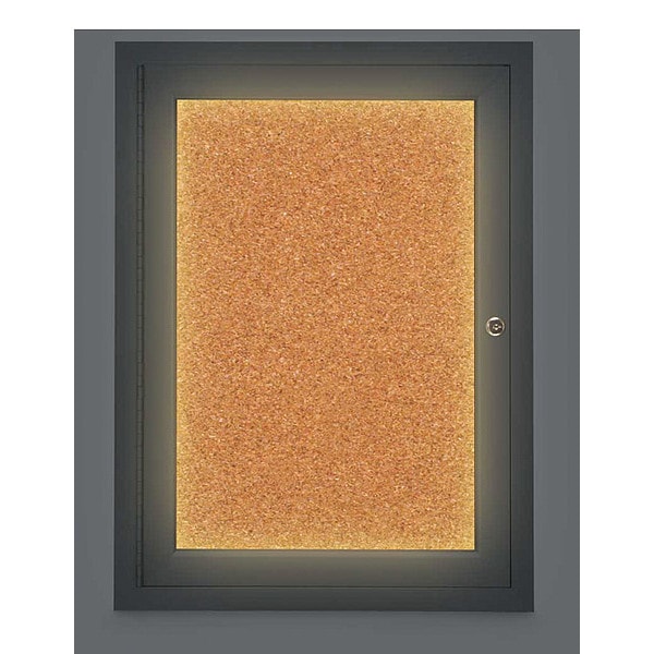 Corkboard, Lighted, Blk, Cork, 1 Door, 18x24"