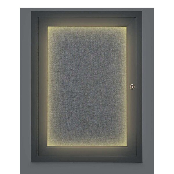 Corkboard, Lghtd, Fbrc, Blk/Gry, 1 Dr, 18x24"