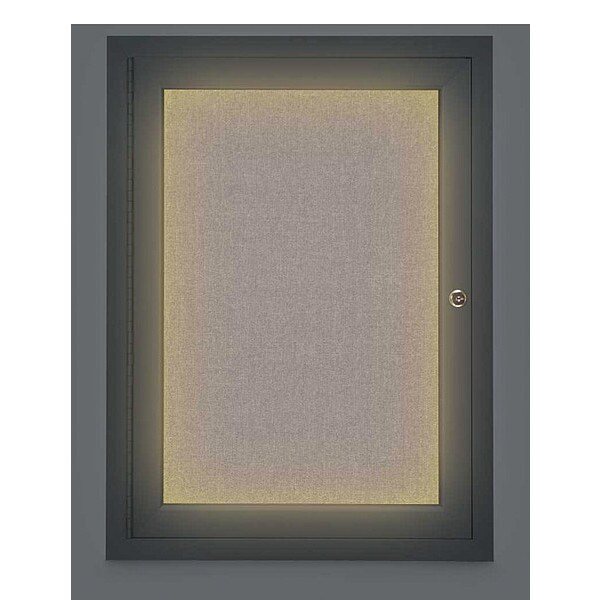 Corkboard, Lghtd, Fbrc, Blk/Prl, 1 Dr, 18x24"