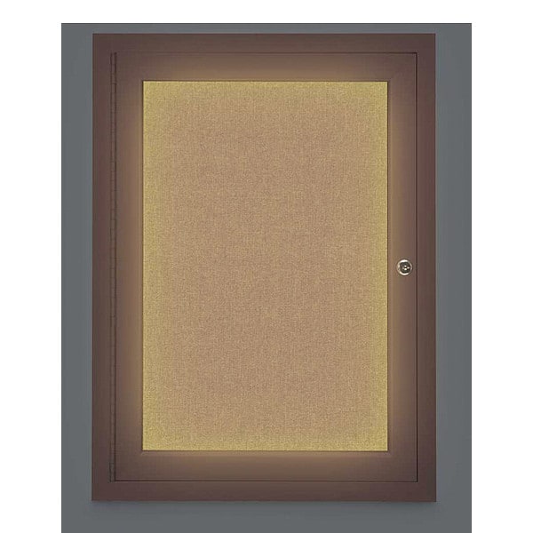 Corkboard, Lighted, Fbrc, Bronz, 1 Dr, 18x24"