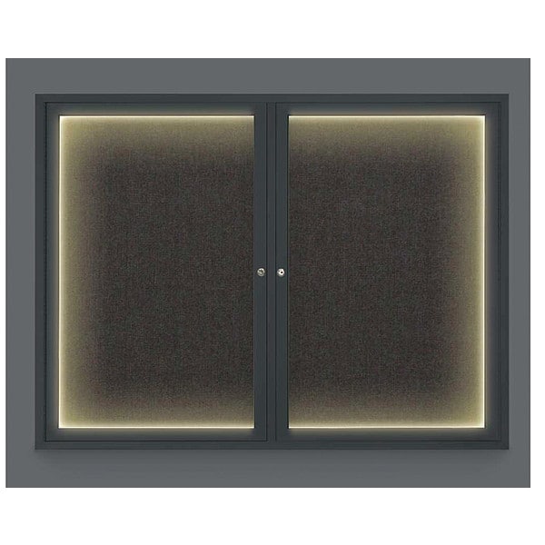 Corkboard, Lighted, Fbrc, Blk, 2 Door, 42x32"