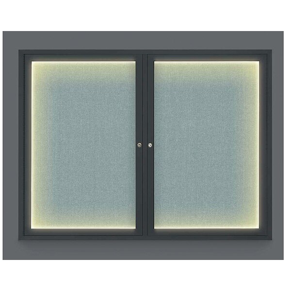 Corkboard, Lghtd, Fbrc, Blk/Cld, 2 Dr, 42x32"