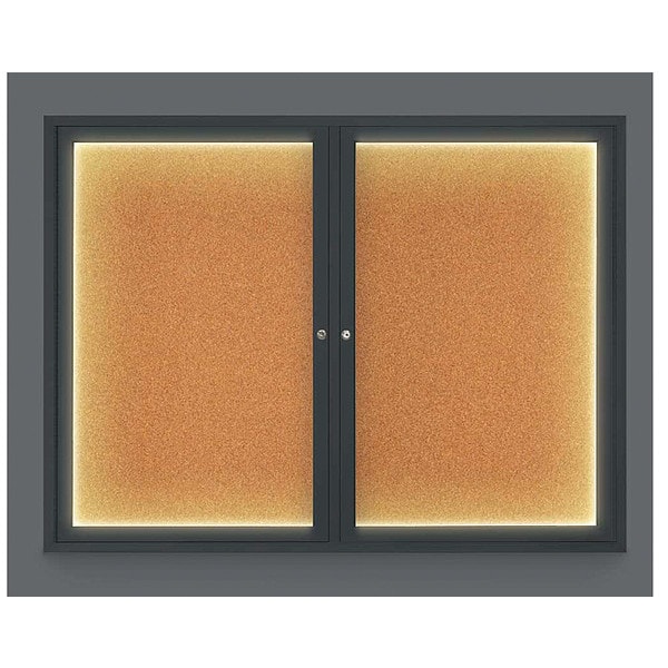 Corkboard, Lighted, Blk, Cork, 2 Door, 42x32"