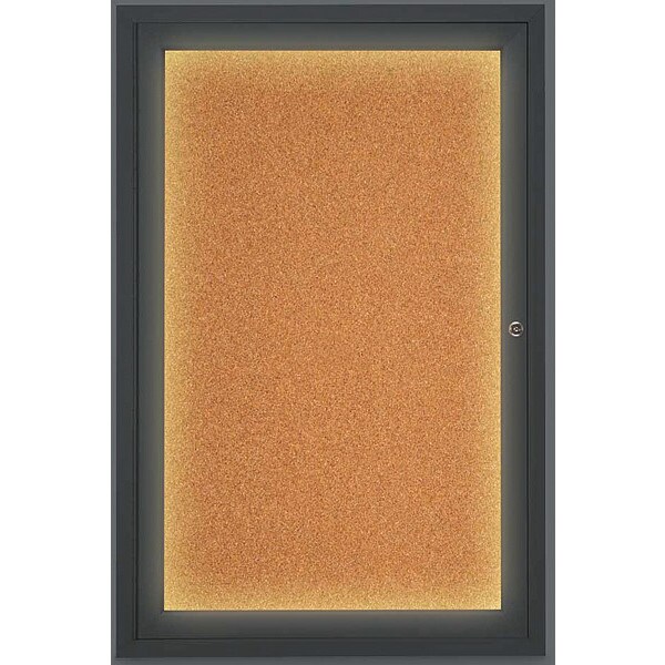 Corkboard, Lighted, Blk, Cork, 1 Door, 24x36"