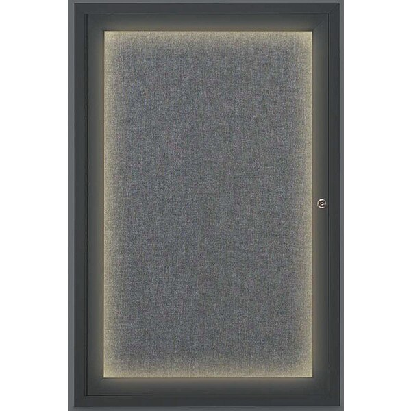 Corkboard, Lghtd, Fbrc, Blk/Gry, 1 Dr, 24x36"