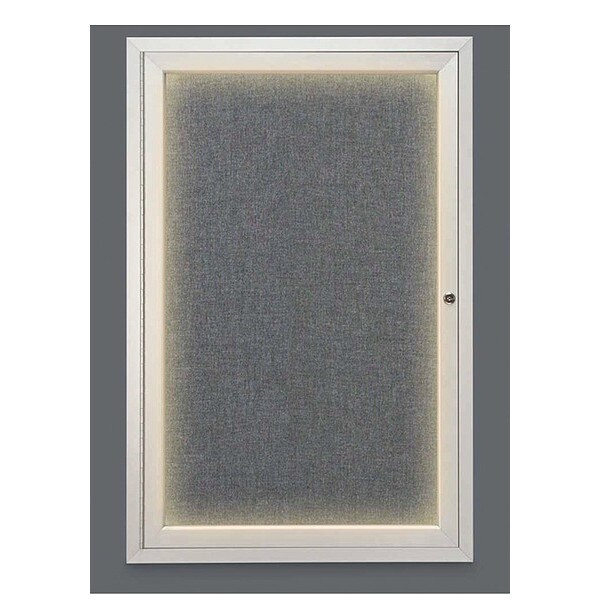 Crkboard, Lght, Fbrc, 1 Dr, Satin/Gry, 24x36"