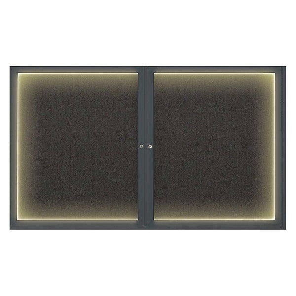 Corkboard, Lighted, Fbrc, Blk, 2 Door, 60x36"