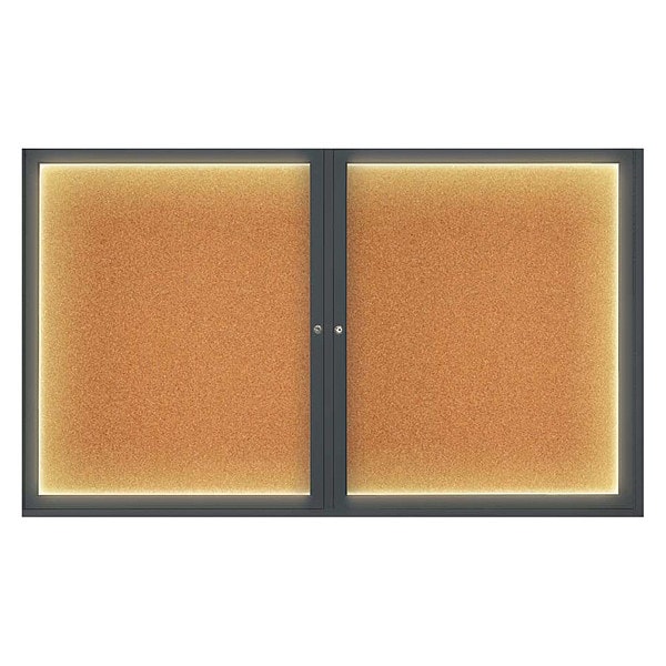 Corkboard, Lighted, Blk, Cork, 2 Door, 60x36"
