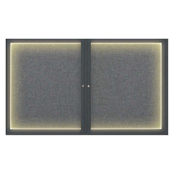 Corkboard, Lghtd, Fbrc, Blk/Gry, 2 Dr, 60x36"