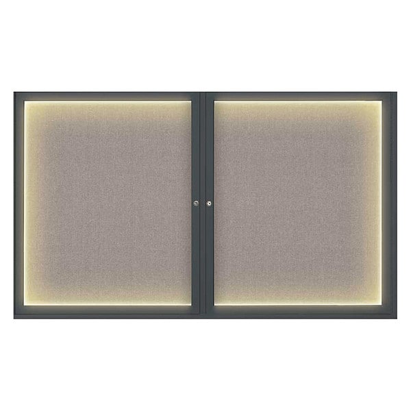 Corkboard, Lghtd, Fbrc, Blk/Prl, 2 Dr, 60x36"