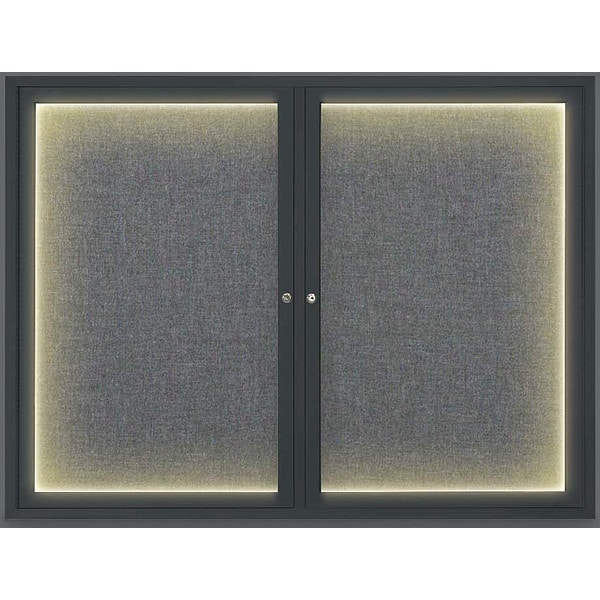 Corkboard, Lghtd, Fbrc, Blk/Gry, 2 Dr, 42x32"
