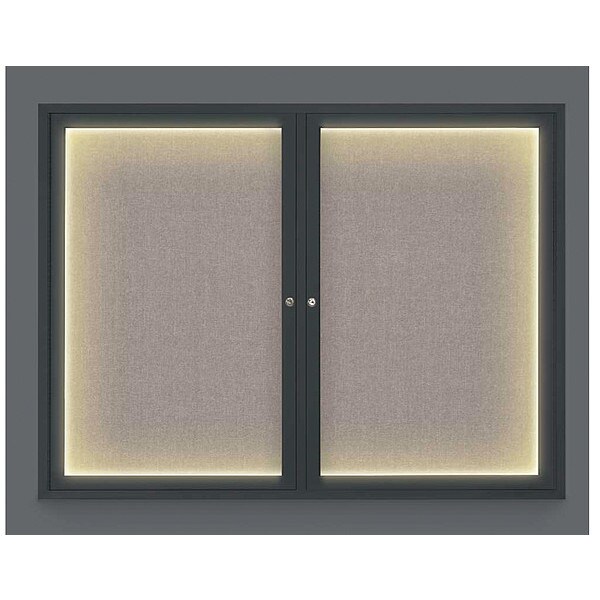 Corkboard, Lghtd, Fbrc, Blk/Prl, 2 Dr, 42x32"