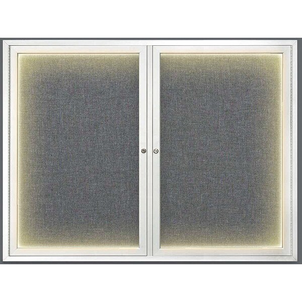 Crkboard, Lght, Fbrc, 2 Dr, Satin/Gry, 42x32"