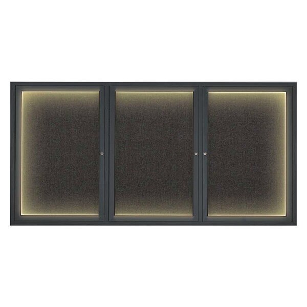 Corkboard, Lighted, Fbrc, Blk, 3 Door, 72x36"