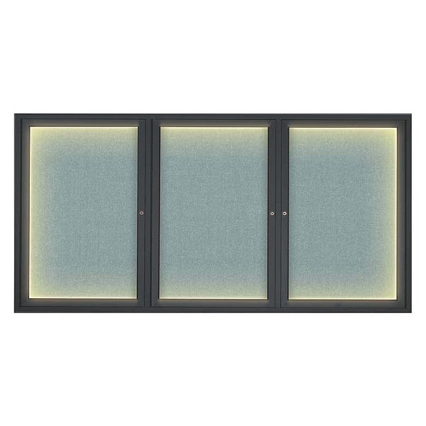 Corkboard, Lghtd, Fbrc, Blk/Cld, 3 Dr, 72x36"