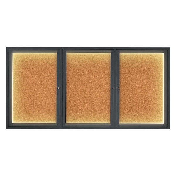 Corkboard, Lighted, Blk, Cork, 3 Door, 72x36"