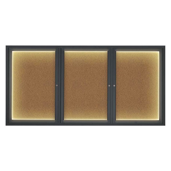 Corkboard, Lighted, Blk, Forbo, 3 Dr, 72x36"