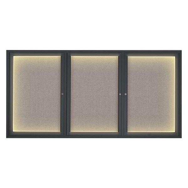 Corkboard, Lghtd, Fbrc, Blk/Prl, 3 Dr, 72x36"