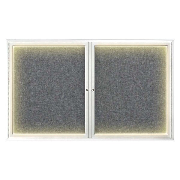 Crkboard, Lght, Fbrc, 2 Dr, Satin/Gry, 60x36"