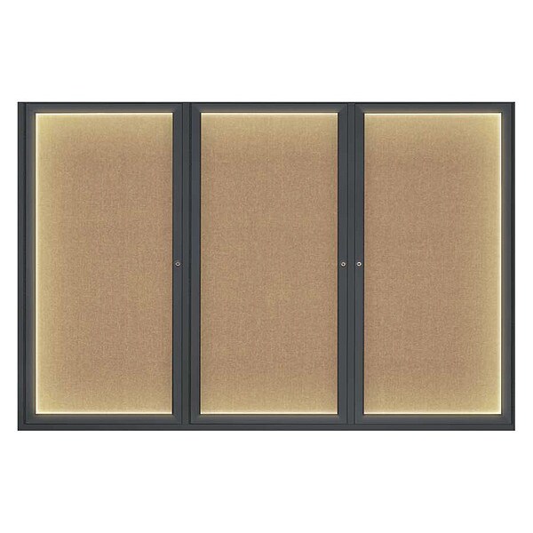 Corkboard, Lght, Fbrc, Blk/Buff, 3 Dr, 72x48"