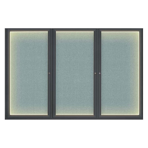 Corkboard, Lghtd, Fbrc, Blk/Cld, 3 Dr, 72x48"