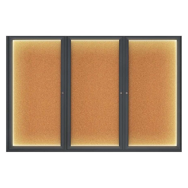 Corkboard, Lighted, Blk, Cork, 3 Door, 72x48"