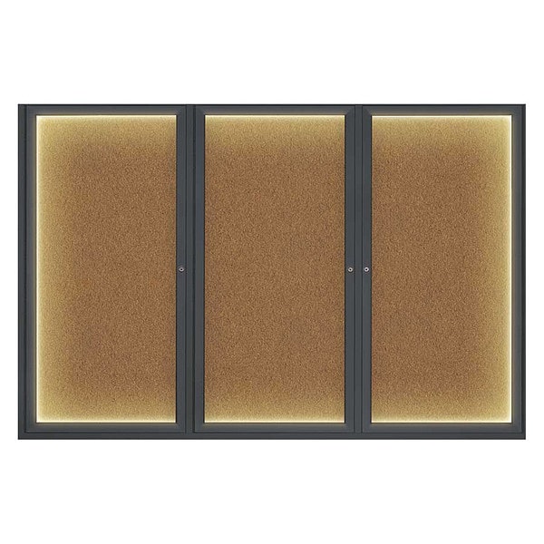 Corkboard, Lighted, Blk, Forbo, 3 Dr, 72x48"