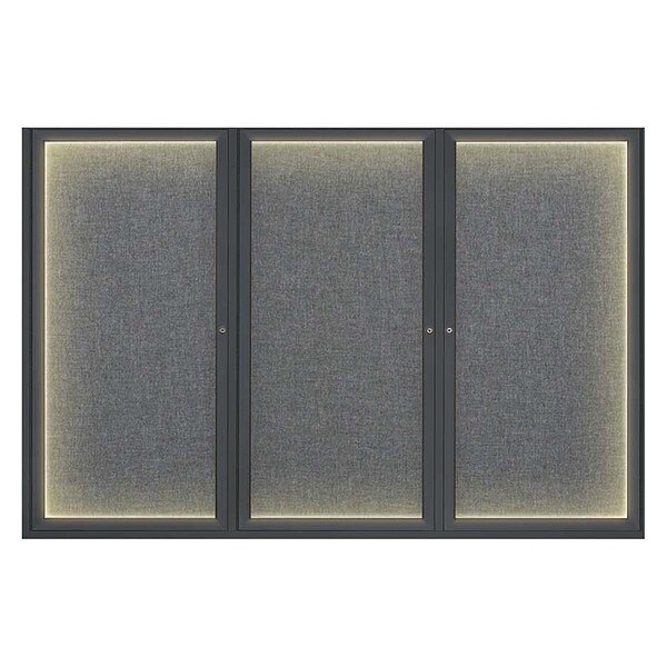 Corkboard, Lghtd, Fbrc, Blk/Gry, 3 Dr, 72x48"