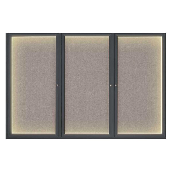 Corkboard, Lghtd, Fbrc, Blk/Prl, 3 Dr, 72x48"