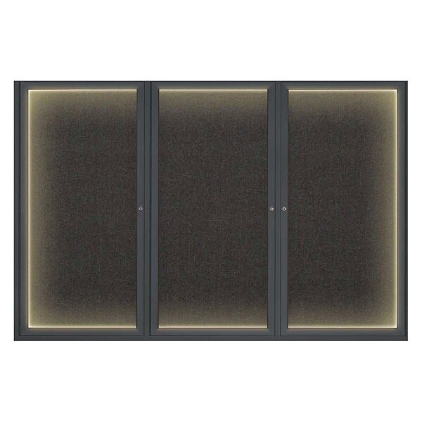 Corkboard, Lighted, Fbrc, Blk, 3 Door, 72x48"