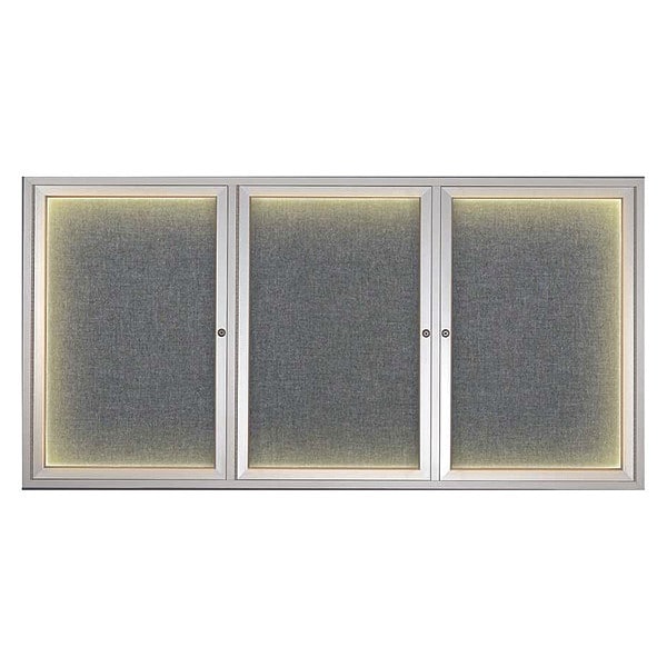 Crkboard, Lght, Fbrc, 3 Dr, Satin/Gry, 72x36"