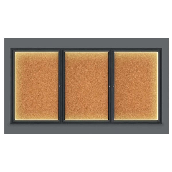 Corkboard, Lighted, Blk, Cork, 3 Door, 96x48"