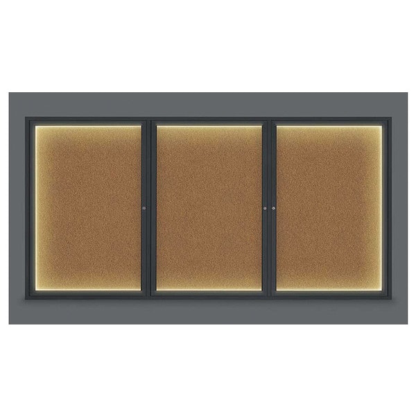 Corkboard, Lighted, Blk, Forbo, 3 Dr, 96x48"