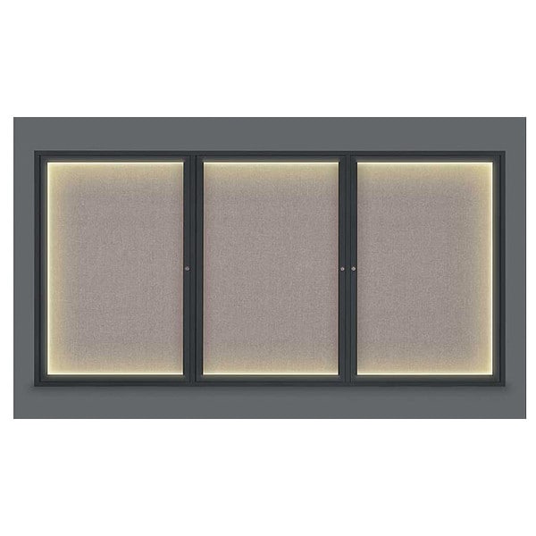 Corkboard, Lghtd, Fbrc, Blk/Prl, 3 Dr, 96x48"