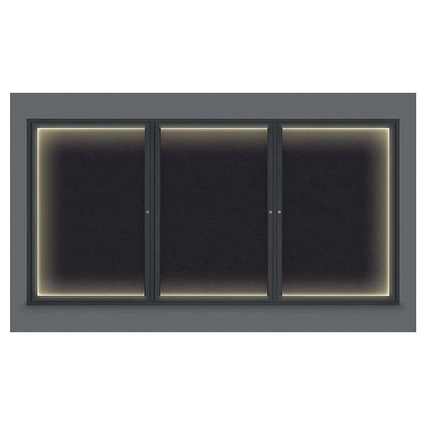 Corkboard, Lighted, Blk, Rubber, 3 Dr, 96x48"