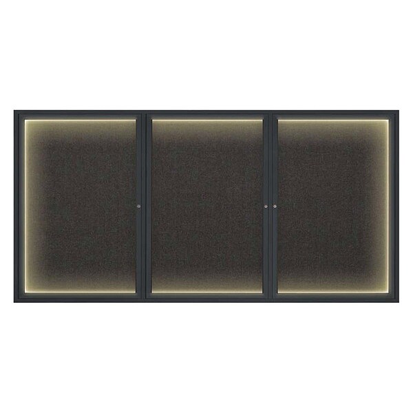 Corkboard, Lighted, Fbrc, Blk, 3 Door, 96x48"