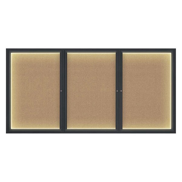 Corkboard, Lght, Fbrc, Blk/Buff, 3 Dr, 96x48"