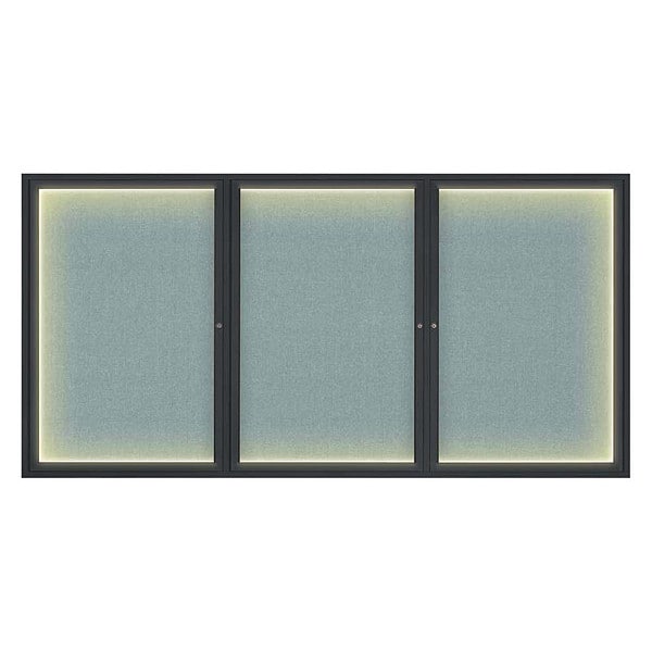 Corkboard, Lghtd, Fbrc, Blk/Cld, 3 Dr, 96x48"