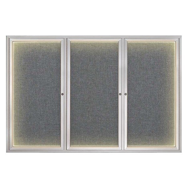 Crkboard, Lght, Fbrc, 3 Dr, Satin/Gry, 72x48"