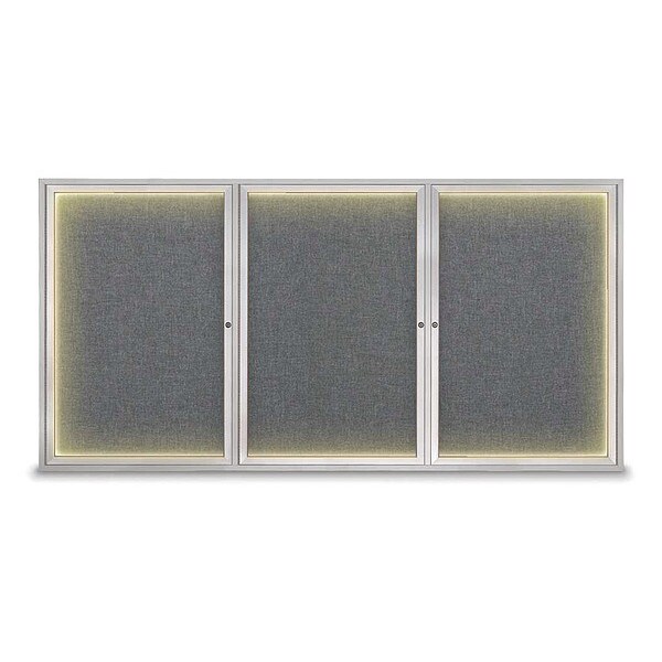 Crkboard, Lght, Fbrc, 3 Dr, Satin/Gry, 96x48"