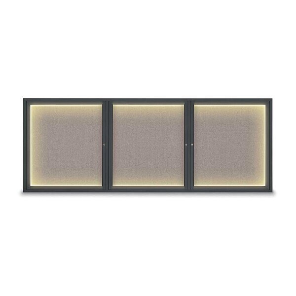 Corkboard, Lghtd, Fbrc, Blk/Prl, 3 Dr, 96x36"