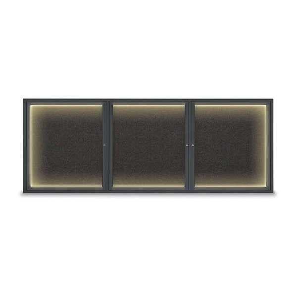 Corkboard, Lighted, Fbrc, Blk, 3 Door, 96x36"