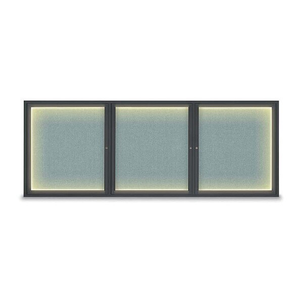 Corkboard, Lghtd, Fbrc, Blk/Cld, 3 Dr, 96x36"