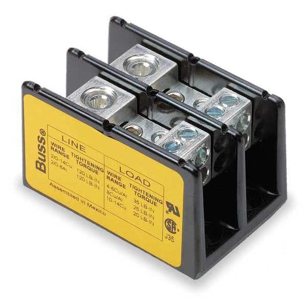 Miniature Power Distribution Block, Open, 2 Pole, 175 A Copper, 600 V AC/DC
