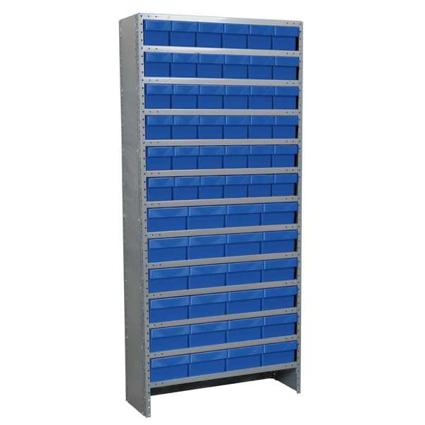 Steel Enclosed Bin Shelving, 18 in D x 79 in H x 36 in W, 13 Shelves, Blue