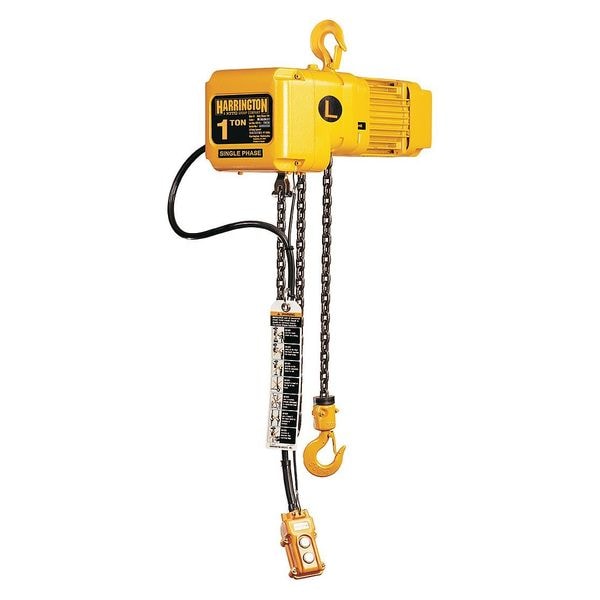 Electric Chain Hoist, 2,000 lb, 20 ft, Hook Mounted - No Trolley, 115/230V AC, Yellow