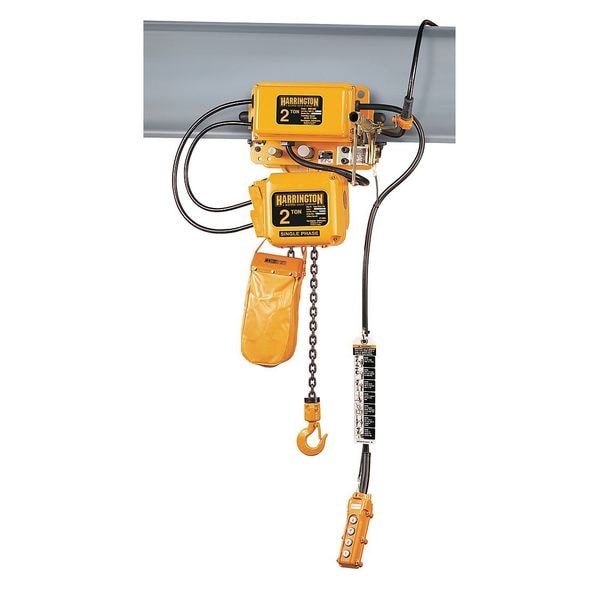 Electric Chain Hoist, 4,000 lb, 10 ft, Motorized Trolley, 115/230V AC, Yellow