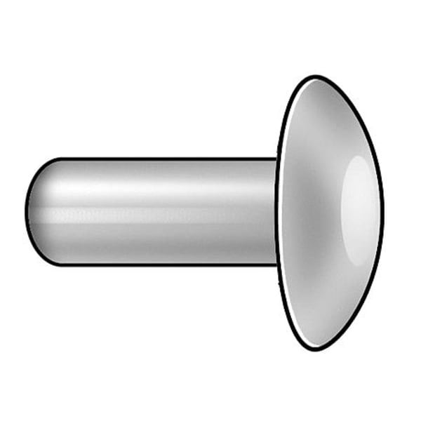 Solid Rivet, Brazier Head, 0.0938 in Dia., 0.375 in L, Aluminum Body, 1000 PK