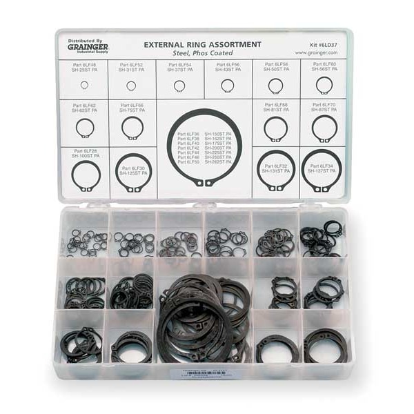 External Retaining Ring Assortment, Steel, Phosphate Finish